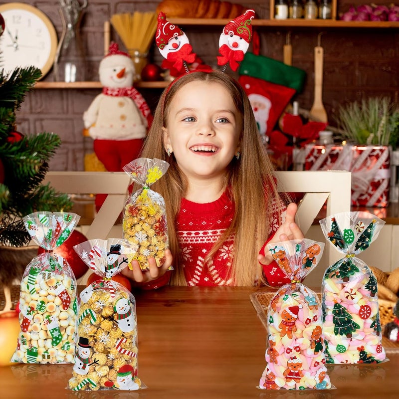 Tindobewan Christmas Treat Bags, 120Pcs Xmas Cellophane Goodie Bags with Twist Ties for Snacks Cookies Candy Gift Packing, Christmas Party Favors Supplies（10.6 x 5.1 Inches） - Image 4